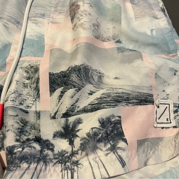 Men’s Swim Trunks Size Medium, by American Eagle, Pink Blue and White Sunset - Picture 3 of 5